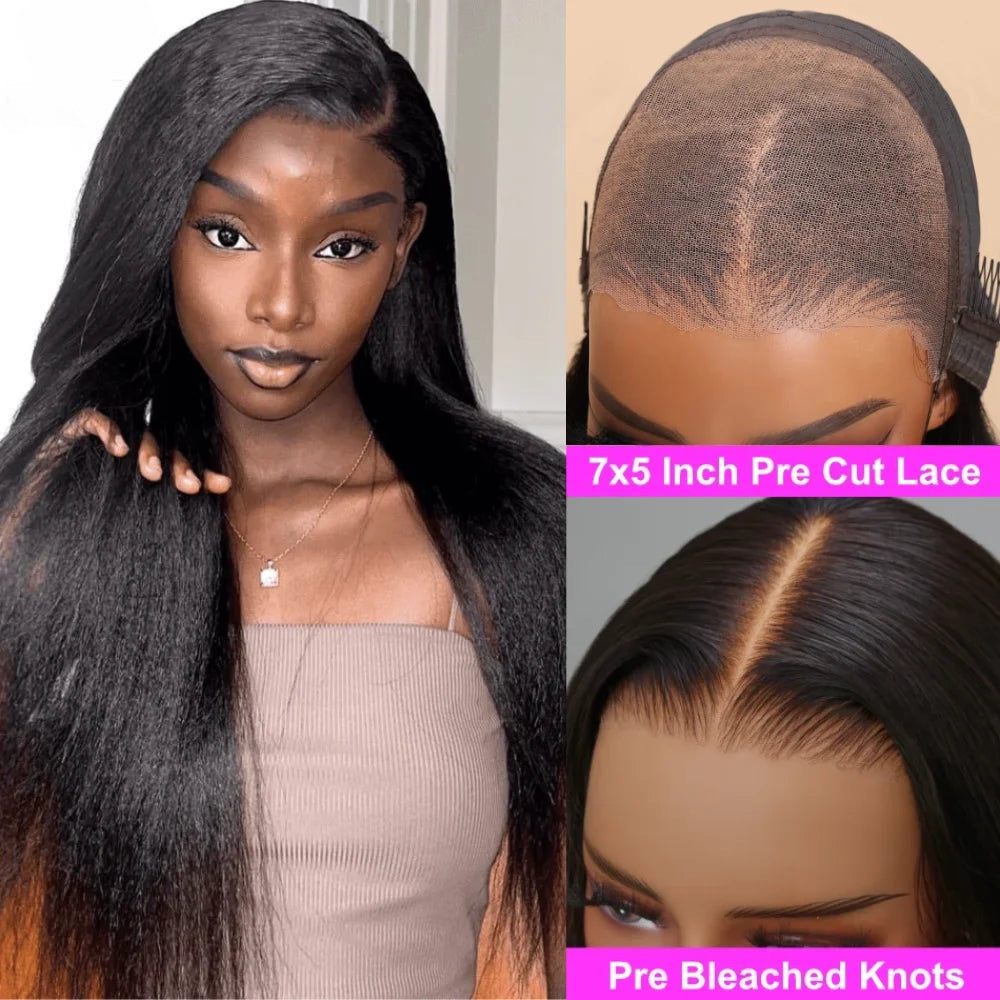 Beginner Pre-cut Pre-Plucked Glueless Yaki-Straight Human Hair Wig – Luxy  Lush Hair