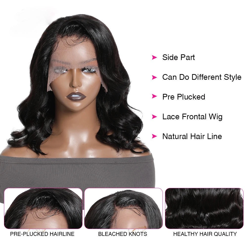 13x4 Lace Front Pre-Plucked Natural Human Hair Black Side Part Wig