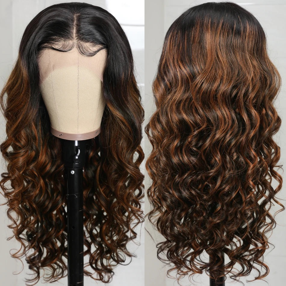 Honey Brown Balayage Pre-Plucked Middle Part Lace Front Wig