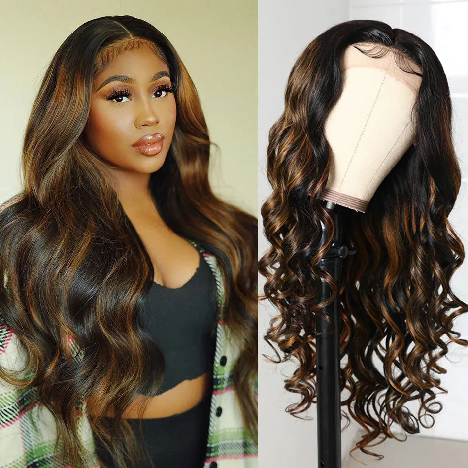 Honey Brown Balayage Pre-Plucked Middle Part Lace Front Wig