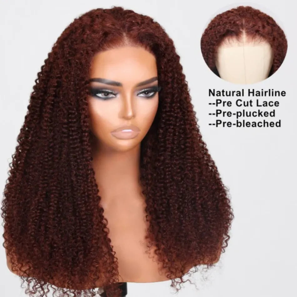 6x4.5 Glueless Pre-cut Pre-Plucked Lace Closure Wig Auburn Kinky Curly Wig